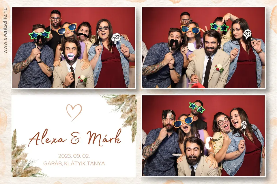 Egyedileg tervezett esküvői fotókeret három képpel, szárazvirágos díszítéssel: Alexa & Márk