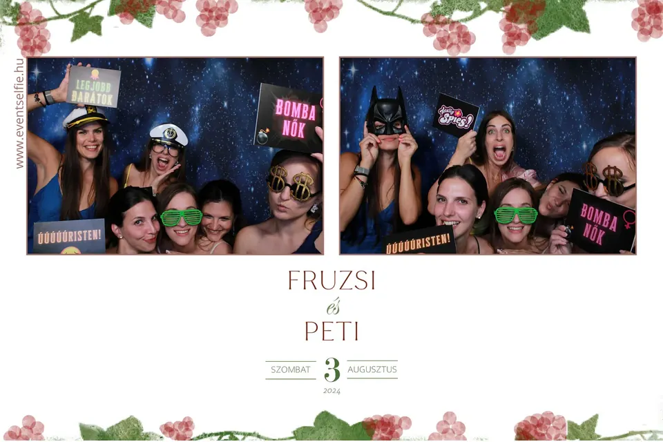 Egyedileg tervezett esküvői fotókeret két képpel, rózsás díszítéssel: Fruzsi & Peti