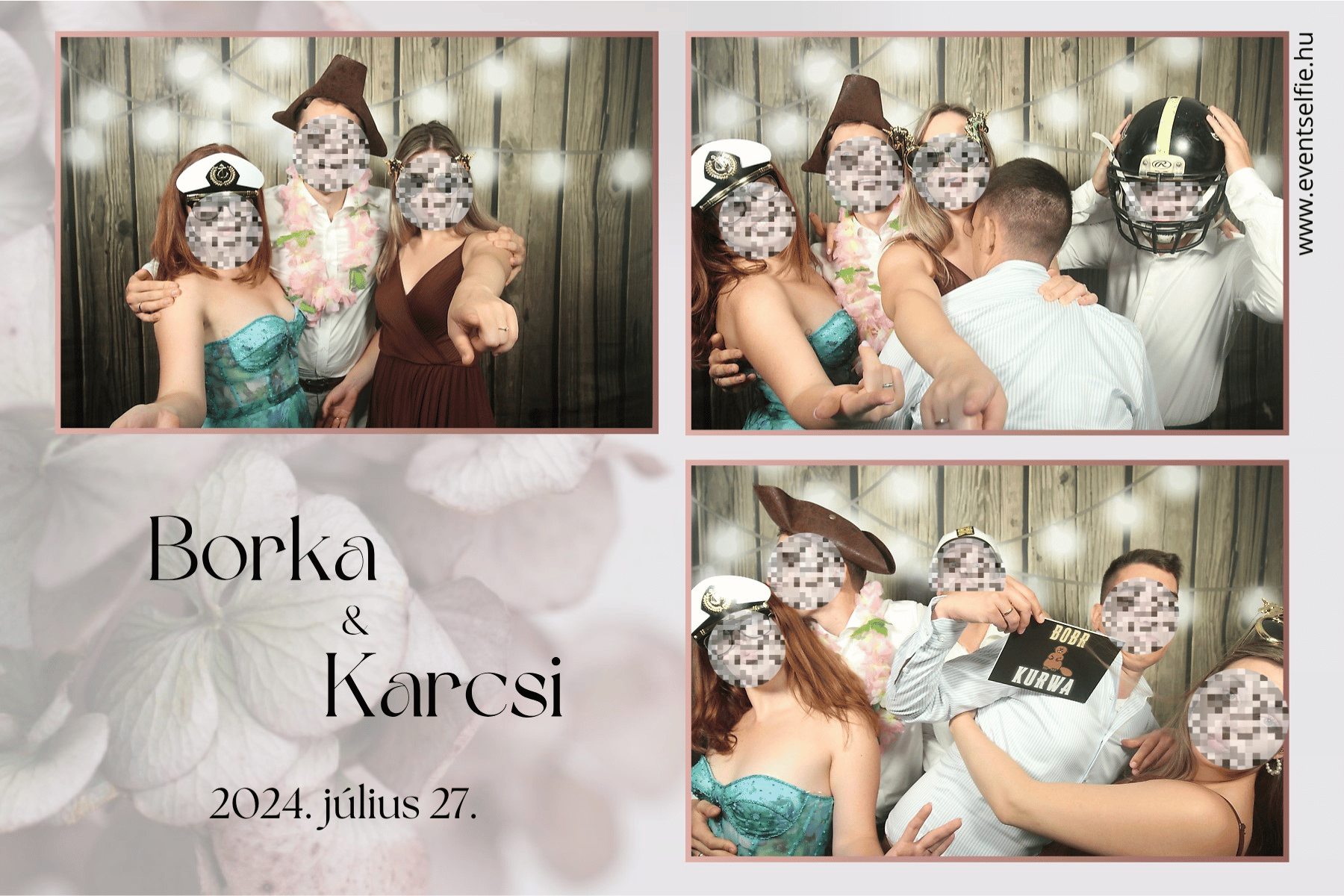 Borka és Karcsi lakodalmi esküvői szelfigép bérlés fotócsík grafika sablon
